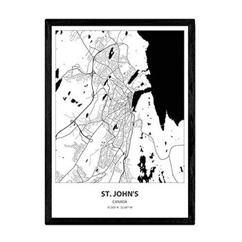 Poster Mapa De St Johns - Canada Láminas De Ciudades De Canada Mares Y Ríos En Color Negro A3 Marco - Nacnic