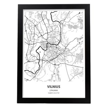 Poster Con Mapa De Vilnus Lituania Láminas De Ciudades De Europa Con Mares Y Ríos En Color Negro Nacnic