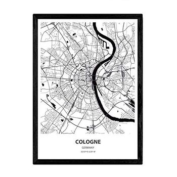 Poster Mapa De Cologne - Alemania Láminas De Ciudades De Alemania Mares Y Ríos En Color Negro A3 Marco - Nacnic