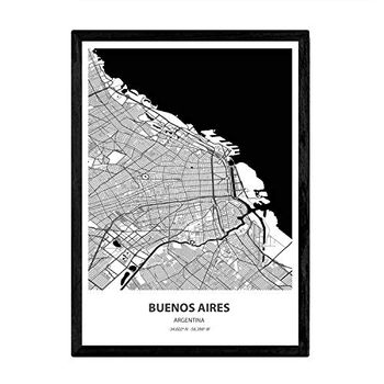 Poster Con Mapa De Buenos Aires Argentina Láminas De Latinoamérica Con Ríos En Negro A3 Con Marco - Nacnic