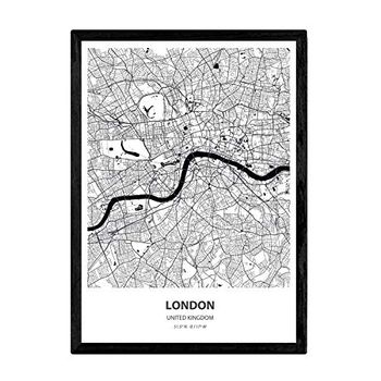 Poster Con Mapa De London Reino Unido Láminas De Ciudades De Reino Unido Con Ríos En Negro A3 Con Marco - Nacnic