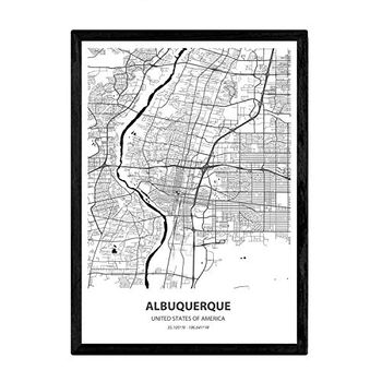 Poster Con Mapa De Albuquerque Usa Láminas De Ciudades De Estados Unidos Con Ríos En Negro A3 Con Marco - Nacnic