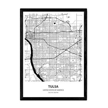 Poster Mapa De Tulsa - Usa Láminas De Ciudades De Estados Unidos Mares Y Ríos En Color Negro A3 Marco - Nacnic