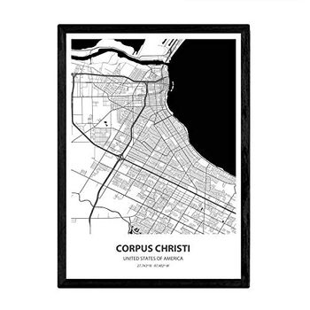 Poster Con Mapa De Corpus Christi Usa Láminas De Estados Unidos Con Ríos En Negro A3 Con Marco - Nacnic