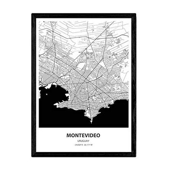 Poster Con Mapa De Montevideo Canada Láminas De Estados Unidos Con Ríos En Negro A3 Con Marco - Nacnic