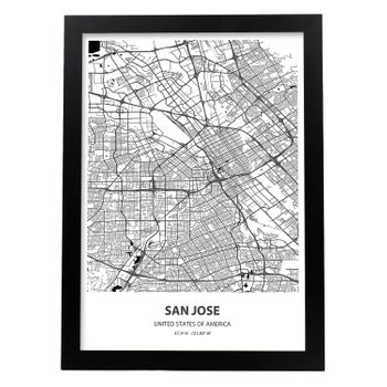 Poster Con Mapa De San Jose Usa Láminas De Ciudades De Estados Unidos Con Mares Y Ríos En Color Negro Nacnic