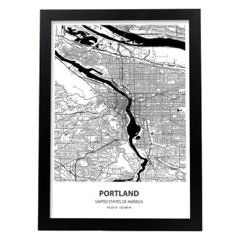 Poster Con Mapa De Portland Usa Láminas De Ciudades De Estados Unidos Con Mares Y Ríos En Color Negro Nacnic