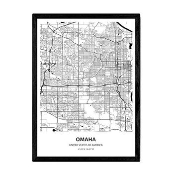 Poster Mapa De Omaha - Usa Láminas De Ciudades De Estados Unidos Mares Y Ríos En Color Negro A3 Marco - Nacnic