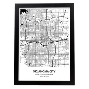 Poster Con Mapa De Oklahoma City Usa Láminas De Ciudades De Estados Unidos Con Mares Y Ríos En Color Negro Nacnic