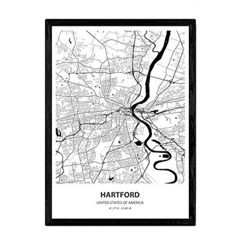 Poster Mapa De Artford - Usa Láminas De Ciudades De Estados Unidos Mares Y Ríos En Color Negro A3 Marco - Nacnic