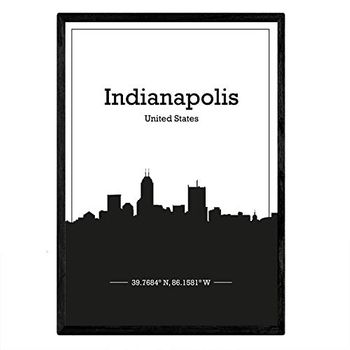 Poster De Indianapolis Usa Láminas Con Skyline De Estados Unidos Canada Mexico Con Negra A3 Con Marco - Nacnic