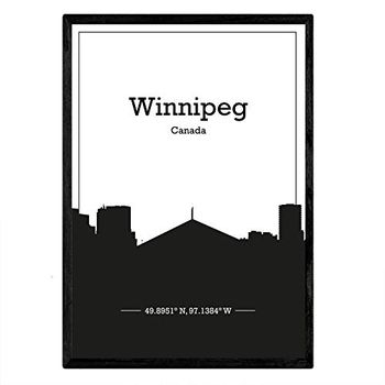 Poster De Winnipeg Canada Láminas Con Skyline De Estados Unidos Canada Mexico Con Negra A3 Con Marco - Nacnic