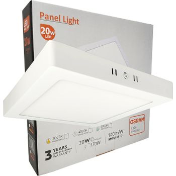 Plafón Techo Led Cuadrado 20w 2000lm Lámpara Superficie Osram - Luz Natural 4000k