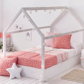 Edredón Ajustable Cenefas Rosa Para Cama De 105 Cm