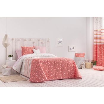 Colcha Bouti Infantil Cenefas Rosa Cálida Y Versatil De Invierno Para Cama De 90 Cm