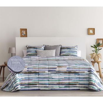 Edredon Estampado Badía Azul Con Reverso Sherpa Para Cama De 150 Cm