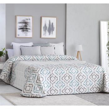 Colcha Bouti Estampada Para Invierno Con Relleno Lleida Turquesa Para Cama De 90 Cm