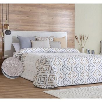 Edredón Estampado Lleida Beige Con Reverso Sherpa Para Cama De 135 Cm