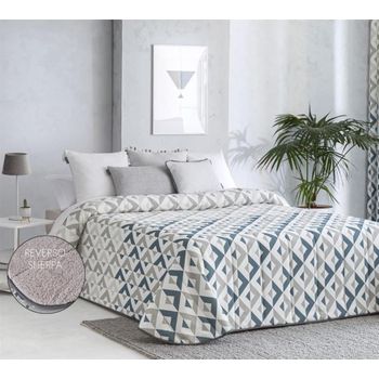 Edredón Estampado Murcia Azul Con Reverso Sherpa Para Cama De 135 Cm