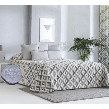 Edredón Estampado Murcia Gris Con Reverso Sherpa Para Cama De 135 Cm