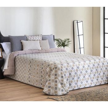 Edredón Estampado Toledo Beige Con Reverso Sherpa Para Cama De 150 Cm