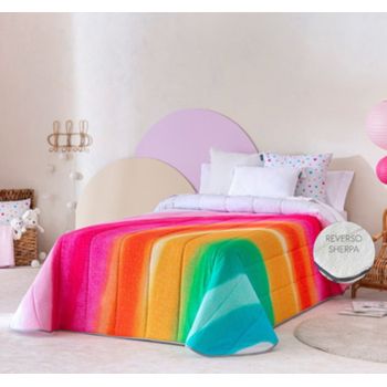 Edredon Estampado Infantil Colores Con Reverso Sherpa Para Cama De 105 Cm