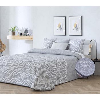 Edredon Estampado Jacquard Bilbao Gris Con Reverso Sherpa Para Cama De 105 Cm