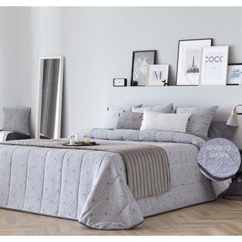 Edredon Jacquard Cerler Gris Con Reverso Sherpa Para Cama De 105 Cm