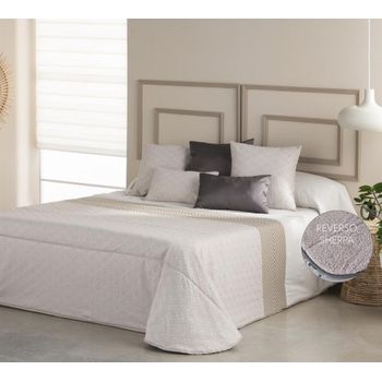 Edredon Estampado Jacquard Corinto Beig Con Reverso Sherpa Para Cama De 105 Cm