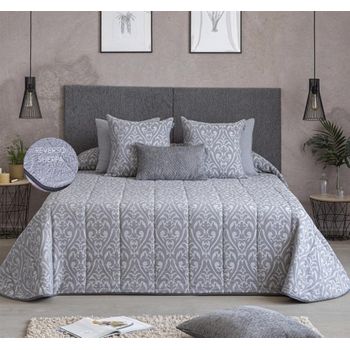 Edredon Jacquard Morella Gris Con Reverso Sherpa Para Cama De 105 Cm