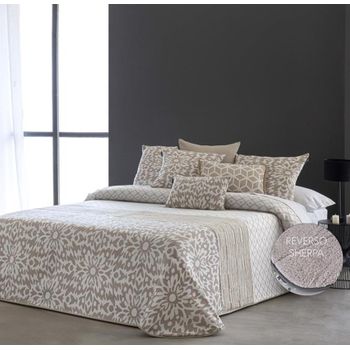 Edredon Estampado Jacquard Belmonte Beig Con Reverso Sherpa Para Cama De 135 Cm