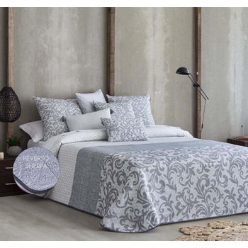 Edredon Estampado Jacquard Bierzo Gris Con Reverso Sherpa Para Cama De 135 Cm