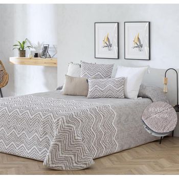 Edredon Estampado Jacquard Bilbao Beig Con Reverso Sherpa Para Cama De 135 Cm