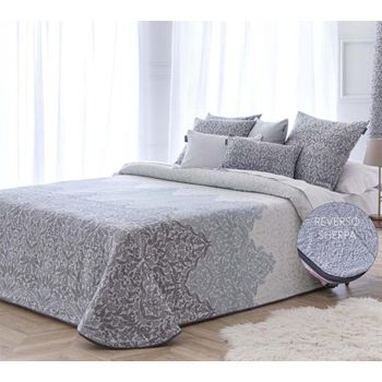 Edredon Estampado Jacquard Granada Gris Con Reverso Sherpa Para Cama De 135 Cm