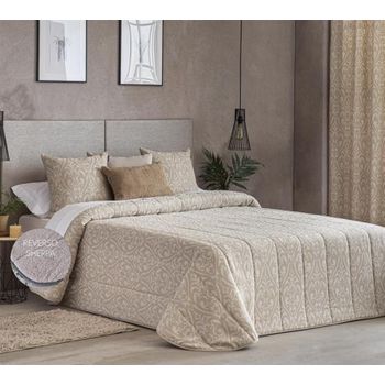 Edredon Jacquard Morella Beig Con Reverso Sherpa Para Cama De 135 Cm