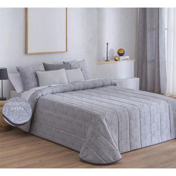 Edredon Jacquard Suances Gris Con Reverso Sherpa Para Cama De 150 Cm