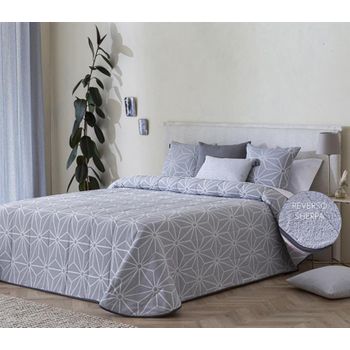 Edredon Jacquard Jucar Gris Con Reverso Sherpa Para Cama De 105 Cm