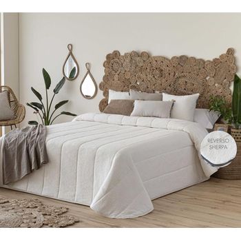 Edredon Jacquard Manises Blanco Con Reverso Sherpa Para Cama De 135 Cm