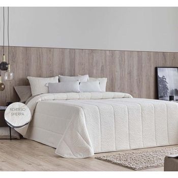 Edredon Jacquard Pedraza Blanco Con Reverso Sherpa Para Cama De 135 Cm