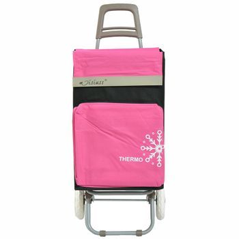 Carro Carrito De Compra Plegable Ligero Con Bolsa Termo 2 Ruedas 100x41x33cm  Color Rosado