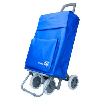 Carro Carrito De Compra Plegable Ligero Con Bolsa Termo 4 Ruedas 100x41x33cm  Color Azul