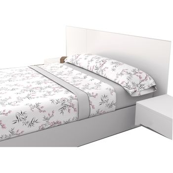 Juego Sábanas 3 Piezas Cama 150cm Biblos Gris Estampadas De Verano 100% Microfibra  Poliester