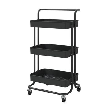 Carrito Camarera Auxiliar De Cocina Multiuso Metalico Y Plastico Con Ruedas 84x42x38cm Negro