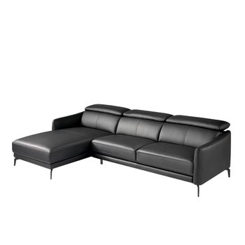 Sofá Chaise Longue Piel Vacuno Negro 6040 Angel Cerdá 283 X 194 X 75/94