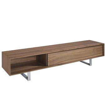 Mueble TV de madera Nogal y cristal tintado negro