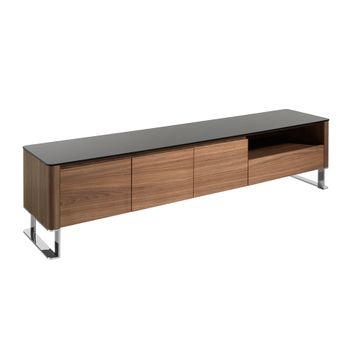 Mueble Tv Cristal Negro Y Nogal 3047 Angel Cerdá 200 X 45 X 48 Cm.