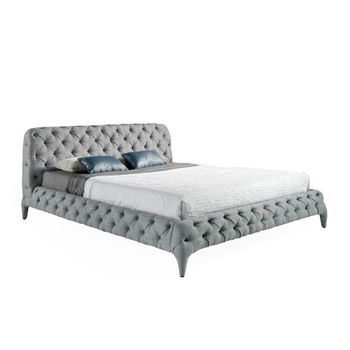 Cama Tapizada Tela Gris Capitoné 7029 Angel Cerdá 225 X 231 X 100