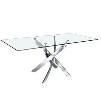 Mesa Comedor Rectangular Cristal Angel Cerda 140 X 95 X 75 Cm. Cristal | Acero Inoxidable