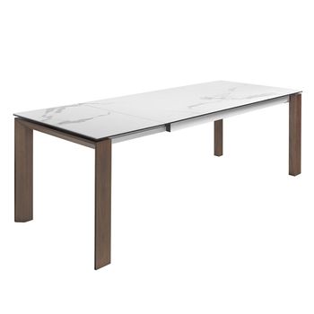 Mesa Comedor Extensible Mármol Blanco Angel Cerdá 180/235 X 90 X 75 Cm. Nogal