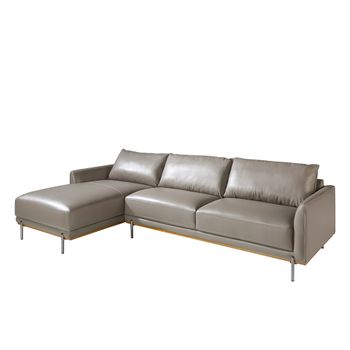 Sofá Chaiselongue (l) En Piel Y Acero Oscurecido 6153 Angel Cerdá 295 X 160 X 83 Cm.